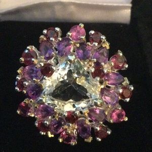 RARE  ⭐️Aquamarine Encrusted With Genuine Amethysts & Garnets